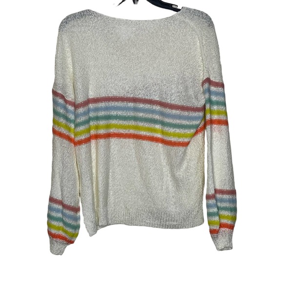 Loveriche Sweater Size Small Cream Multi Color Stripes Acrylic Blend Womens Knit - Picture 8 of 8